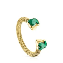 Anel aberto Mesh Color em Aço IP dourado e Malaquite