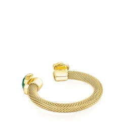 Anel aberto Mesh Color em Aço IP dourado e Malaquite