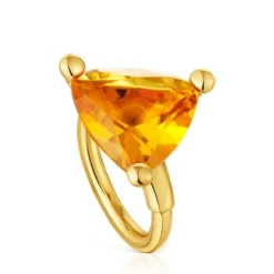 Anel grande banhado a ouro de 18 K sobre prata e citrino criado em laboratório TOUS Color LGG