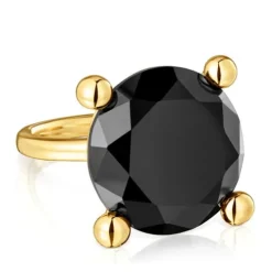 Anel grande banhado a ouro de 18 K sobre prata e ónix Color Black
