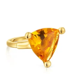 Anel grande banhado a ouro de 18 K sobre prata e citrino criado em laboratório TOUS Color LGG