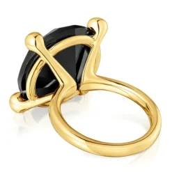 Anel grande banhado a ouro de 18 K sobre prata e ónix Color Black