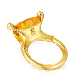 Anel grande banhado a ouro de 18 K sobre prata e citrino criado em laboratório TOUS Color LGG
