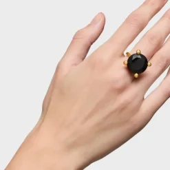 Anel grande banhado a ouro de 18 K sobre prata e ónix Color Black