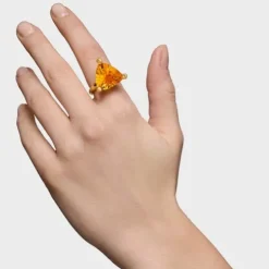 Anel grande banhado a ouro de 18 K sobre prata e citrino criado em laboratório TOUS Color LGG