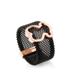 Anel Icon Mesh em aço e prata vermeil rosa