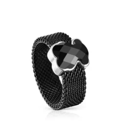 Anel Mesh Color em Aço IP preto e Ónix