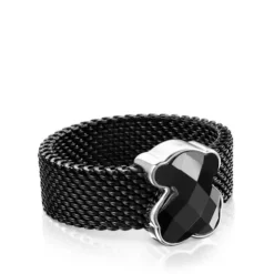 Anel Mesh Color em Aço IP preto e Ónix