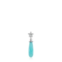Brinco solto curto estrela em ouro branco com diamantes e amazonite TOUS Grain