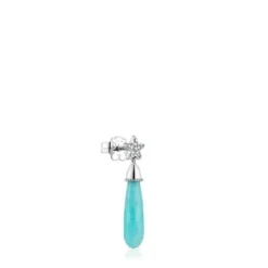 Brinco solto curto estrela em ouro branco com diamantes e amazonite TOUS Grain