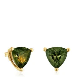 Brincos banhados a ouro de 18 K sobre prata e espinélio verde criado em laboratório TOUS Color LGG