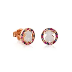 Brincos Camille em Prata Vermeil rosa com Madrepérola e Safira multicolor