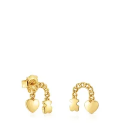 Brincos curtos banhados a ouro de 18 K sobre prata e motivos Bold Motif