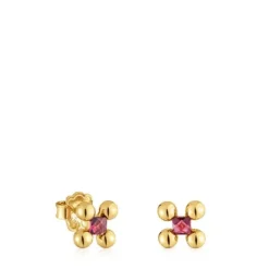 Brincos curtos banhados a ouro 18 K sobre prata e rodolita Sugar Party