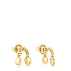 Brincos curtos banhados a ouro de 18 K sobre prata e motivos Bold Motif