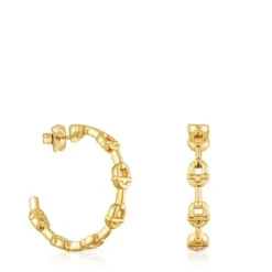 Brincos de argola logo banhados a ouro de 18 K sobre prata 30 mm TOUS MANIFESTO