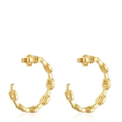 Brincos de argola logo banhados a ouro de 18 K sobre prata 30 mm TOUS MANIFESTO