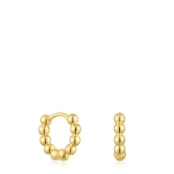 Brincos de argola pequenos com detalhes, banhados a ouro 18 K sobre prata 10 mm Gloss