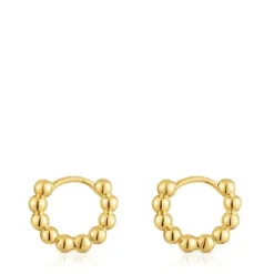 Brincos de argola pequenos com detalhes, banhados a ouro 18 K sobre prata 10 mm Gloss
