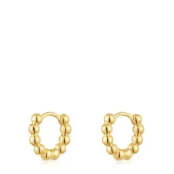 Brincos de argola pequenos com detalhes, banhados a ouro 18 K sobre prata 10 mm Gloss