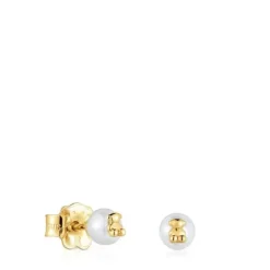 Brincos em ouro com pérola cultivada e motivo de urso Bold Bear