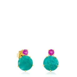 Brincos Ivette em Ouro com Amazonite e Rubi