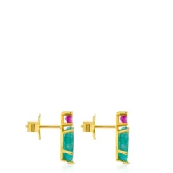 Brincos Ivette em Ouro com Amazonite e Rubi