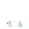 Brincos Mini Color em Prata com Amazonite e Quartzo rosa