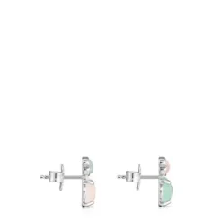 Brincos Mini Color em Prata com Amazonite e Quartzo rosa