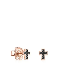 Brincos Motif cruz em Prata Vermeil rosa com Espinélios