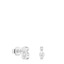 Brincos pequenos 8 mm urso em prata com pérolas cultivadas I-Bear