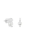 Brincos pequenos 12 mm urso em prata com pérolas cultivadas I-Bear