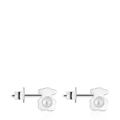 Brincos pequenos 8 mm urso em prata com pérolas cultivadas I-Bear