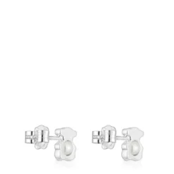 Brincos pequenos 8 mm urso em prata com pérolas cultivadas I-Bear