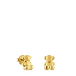 Brincos urso banhados a ouro 18 K sobre prata 10 mm Bold Bear