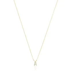 Colar curto em ouro e 0,05 ct de diamantes letra A Alphabet