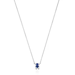 Colar curto motivo urso em prata e safira azul criada em laboratório Color Bear LGG