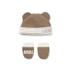 Conjunto de bebé de gorro e luvas Classic bege