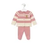 Conjunto de malha de bebé Tricot às riscas cor-de-rosa