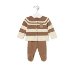 Conjunto de malha de bebé Tricot às riscas bege