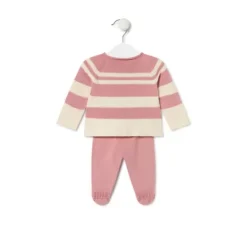 Conjunto de malha de bebé Tricot às riscas cor-de-rosa