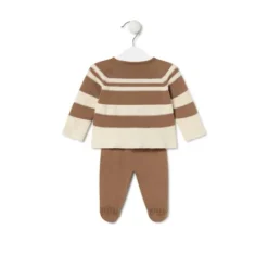 Conjunto de malha de bebé Tricot às riscas bege