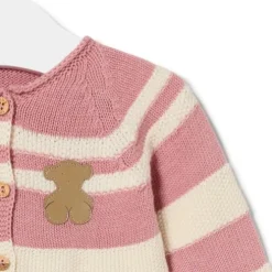 Conjunto de malha de bebé Tricot às riscas cor-de-rosa