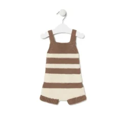Macacão curto de malha de bebé Tricot às riscas bege