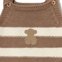 Macacão curto de malha de bebé Tricot às riscas bege