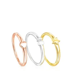 Pack de Anéis Ring Mix motivos em Prata, Prata Vermeil e Prata Vermeil rosa