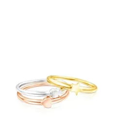 Pack de Anéis Ring Mix motivos em Prata, Prata Vermeil e Prata Vermeil rosa