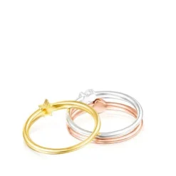 Pack de Anéis Ring Mix motivos em Prata, Prata Vermeil e Prata Vermeil rosa