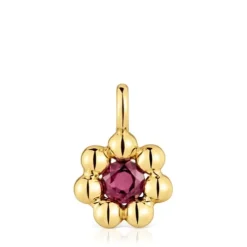Pendentif fleur en argent plaqué or 18 ct et rhodolite petit Sugar Party