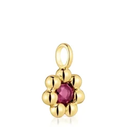 Pendentif fleur en argent plaqué or 18 ct et rhodolite petit Sugar Party